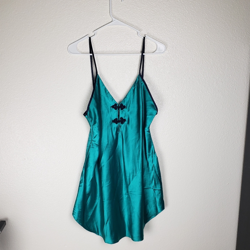 Vintage teal satin nightie slip dress